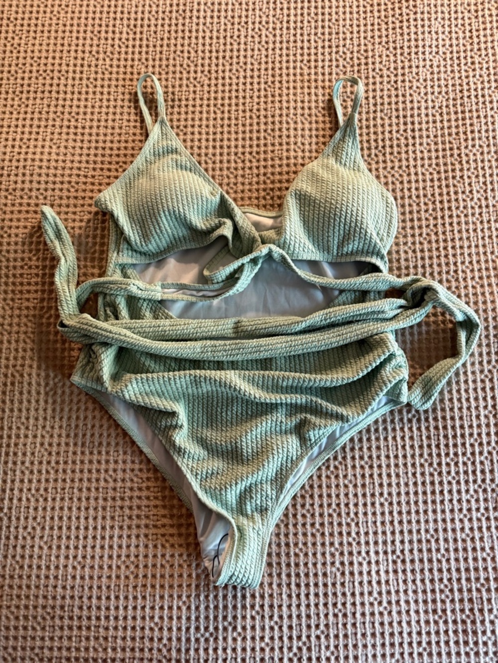 SHEIN Textured Sage Green One-Piece Swimsuit